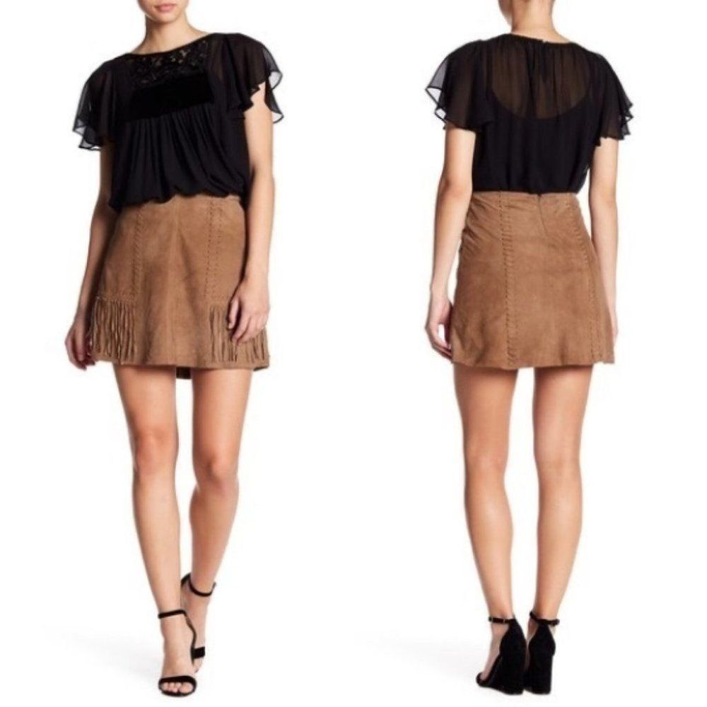 Calypso St. Barth Cerilea Fringe Trim Suede Skirt